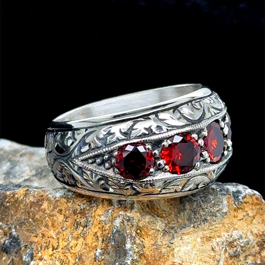 Silver Handmade Men Ruby Gemstone Band Ring