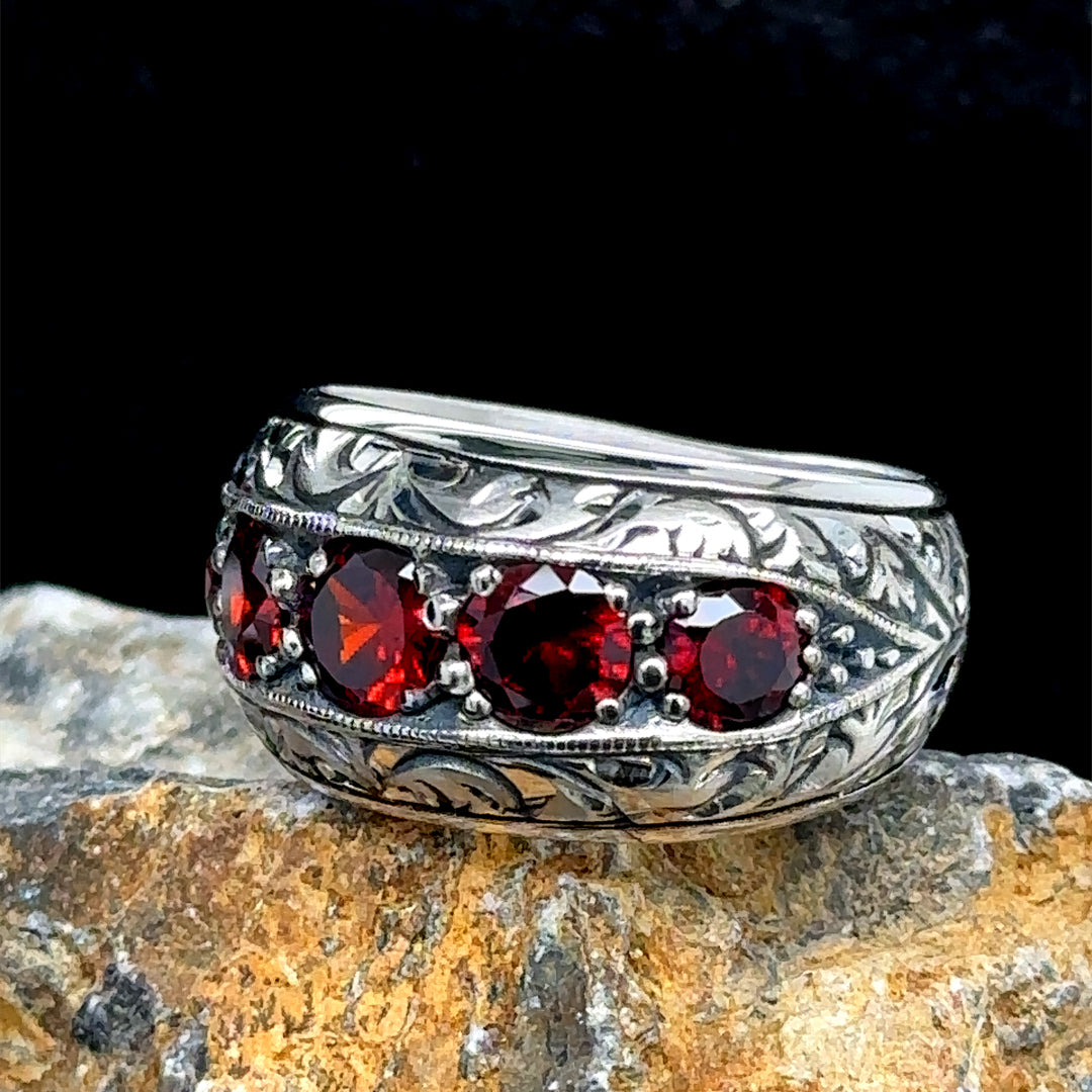 Silver Handmade Men Ruby Gemstone Band Ring