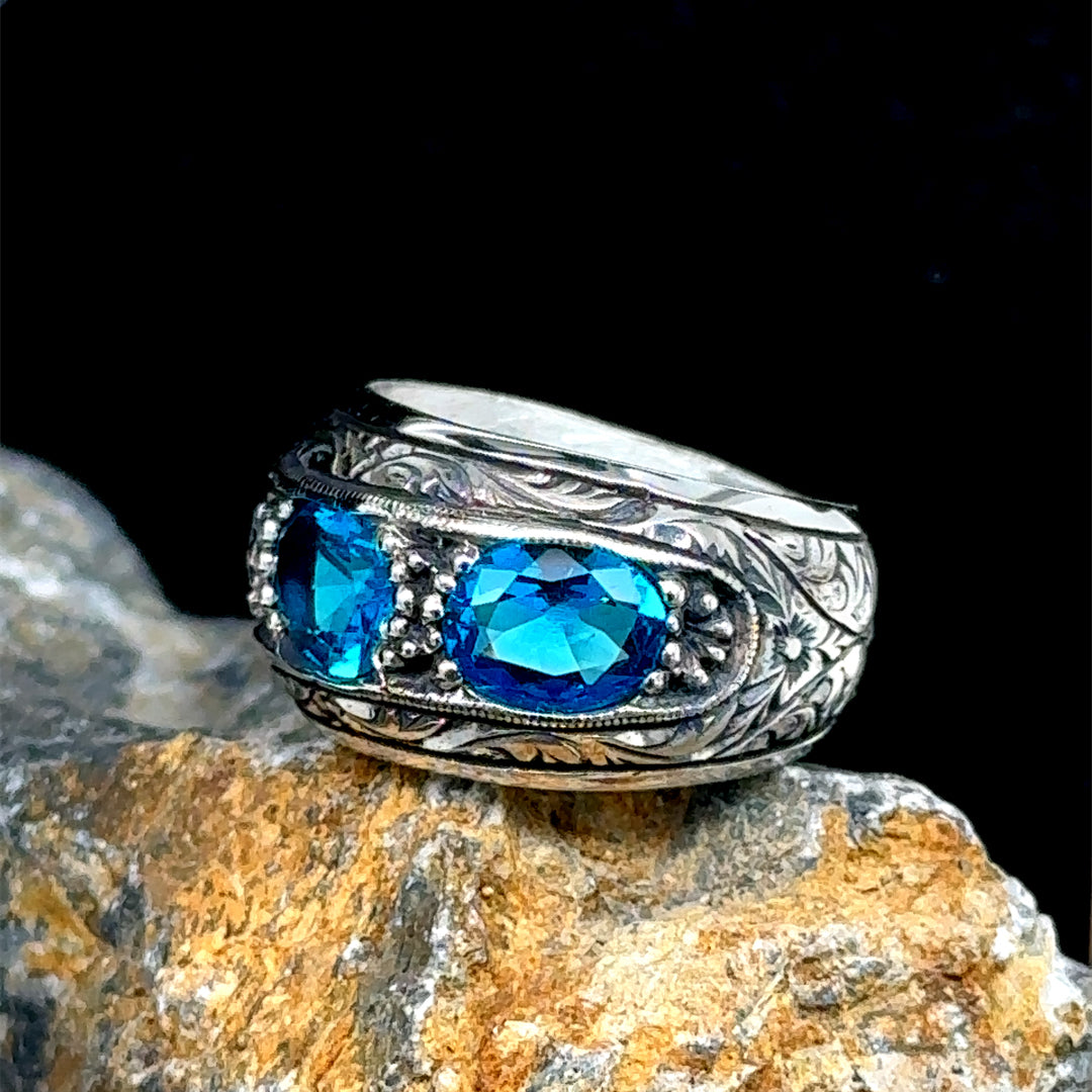 Men Handmade Aquamarine Gemstone Band Ring