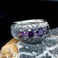 Herrenring aus handgefertigtem, graviertem Amethyst