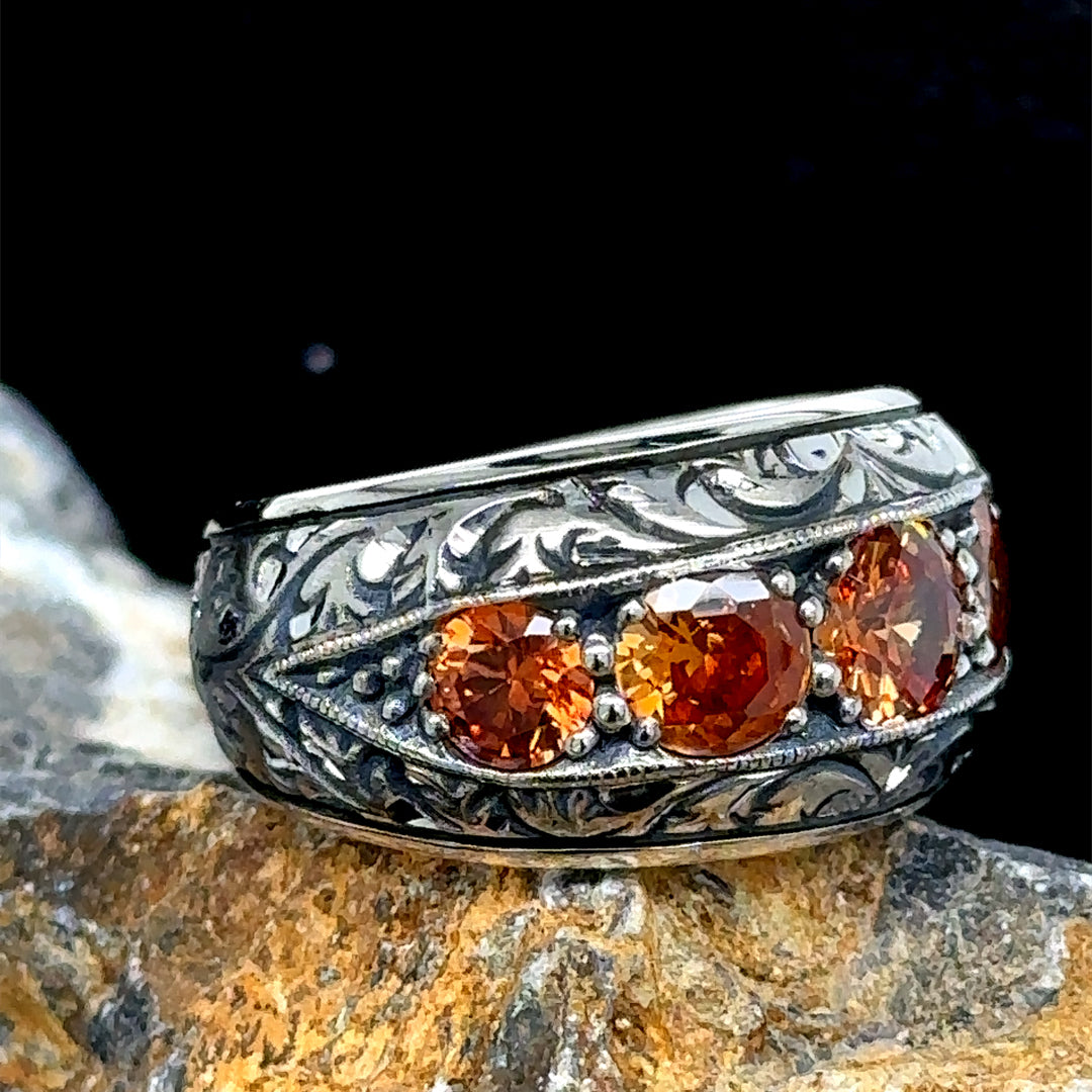 Men Handmade Engraved Zultanite Stone Band Ring