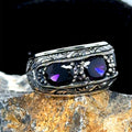 Anillo de boda para hombre con amatista grabada a mano