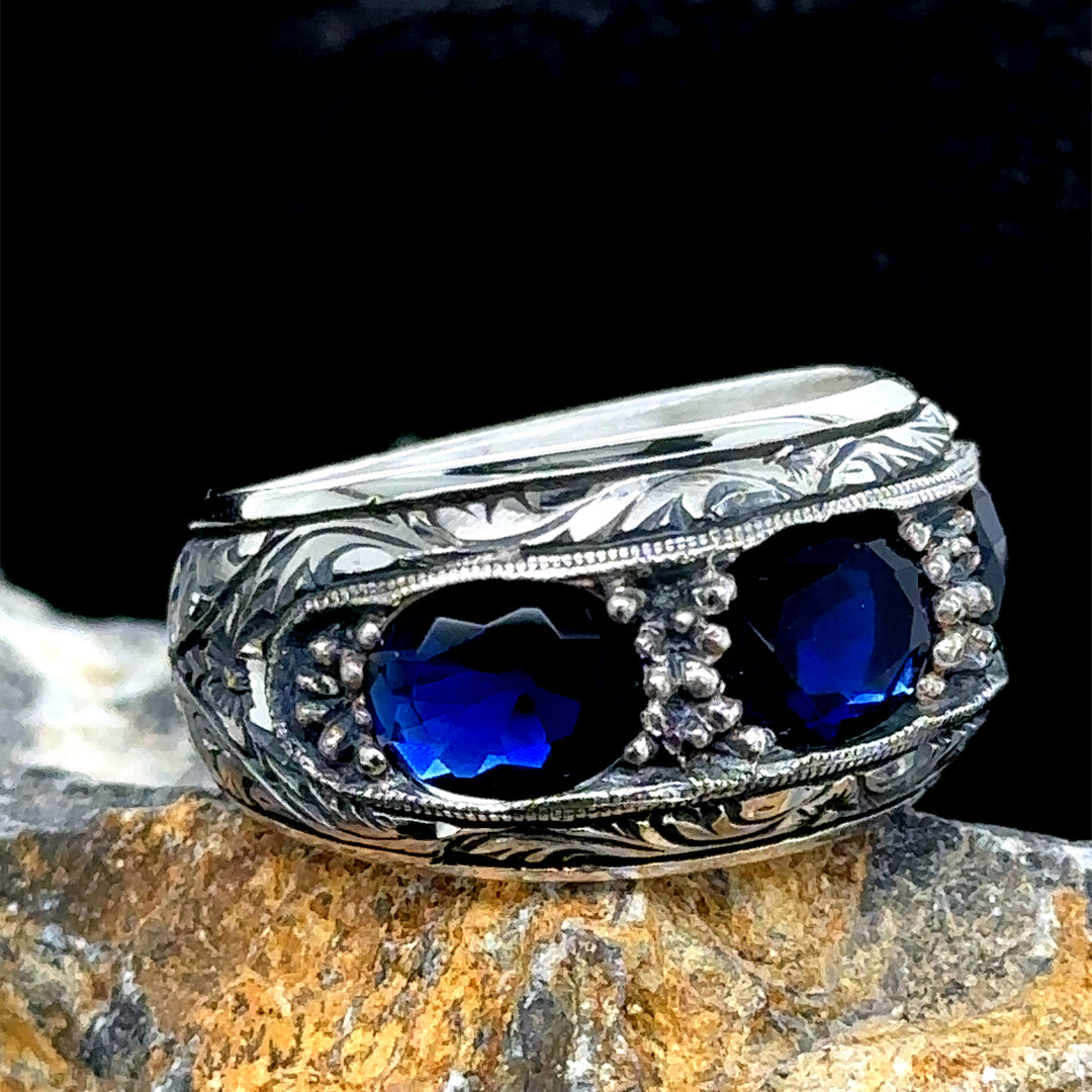 Men Handmade Blue Sapphire Stone Wedding Band Ring