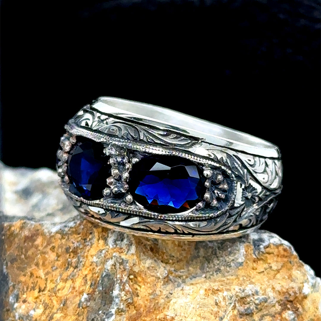 Men Handmade Blue Sapphire Stone Wedding Band Ring