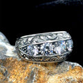 Silver Handmade Moissanite Stone Engraved Men Ring