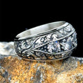 Silver Handmade Moissanite Stone Engraved Men Ring