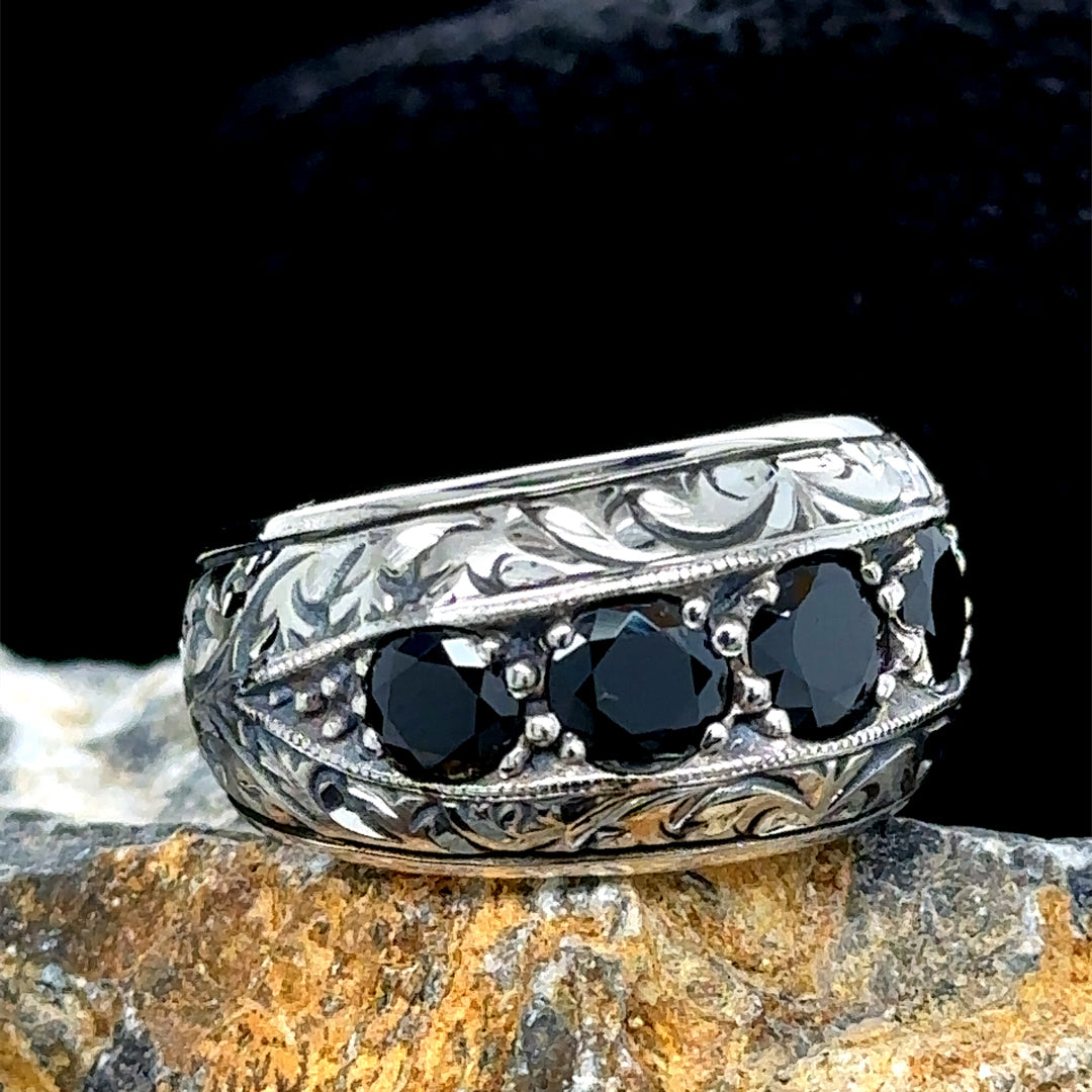 Men Handmade Black Onyx Gemstone Wedding Band Ring