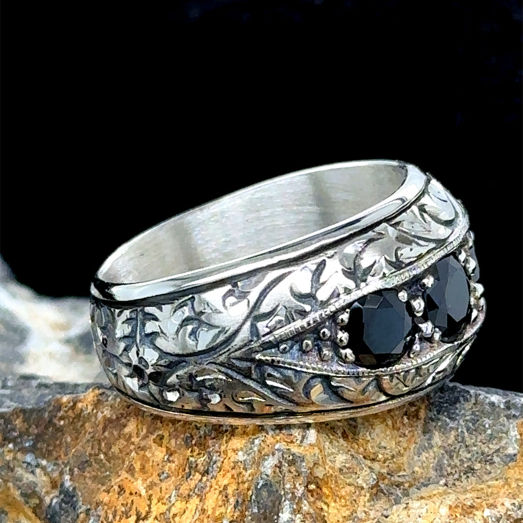 Men Handmade Black Onyx Gemstone Wedding Band Ring