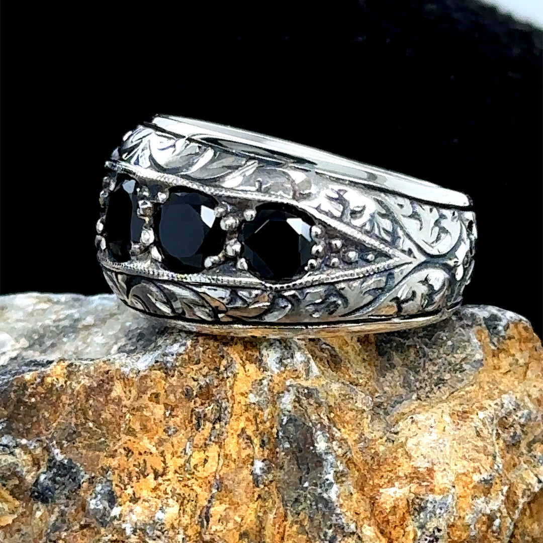 Men Handmade Black Onyx Gemstone Wedding Band Ring