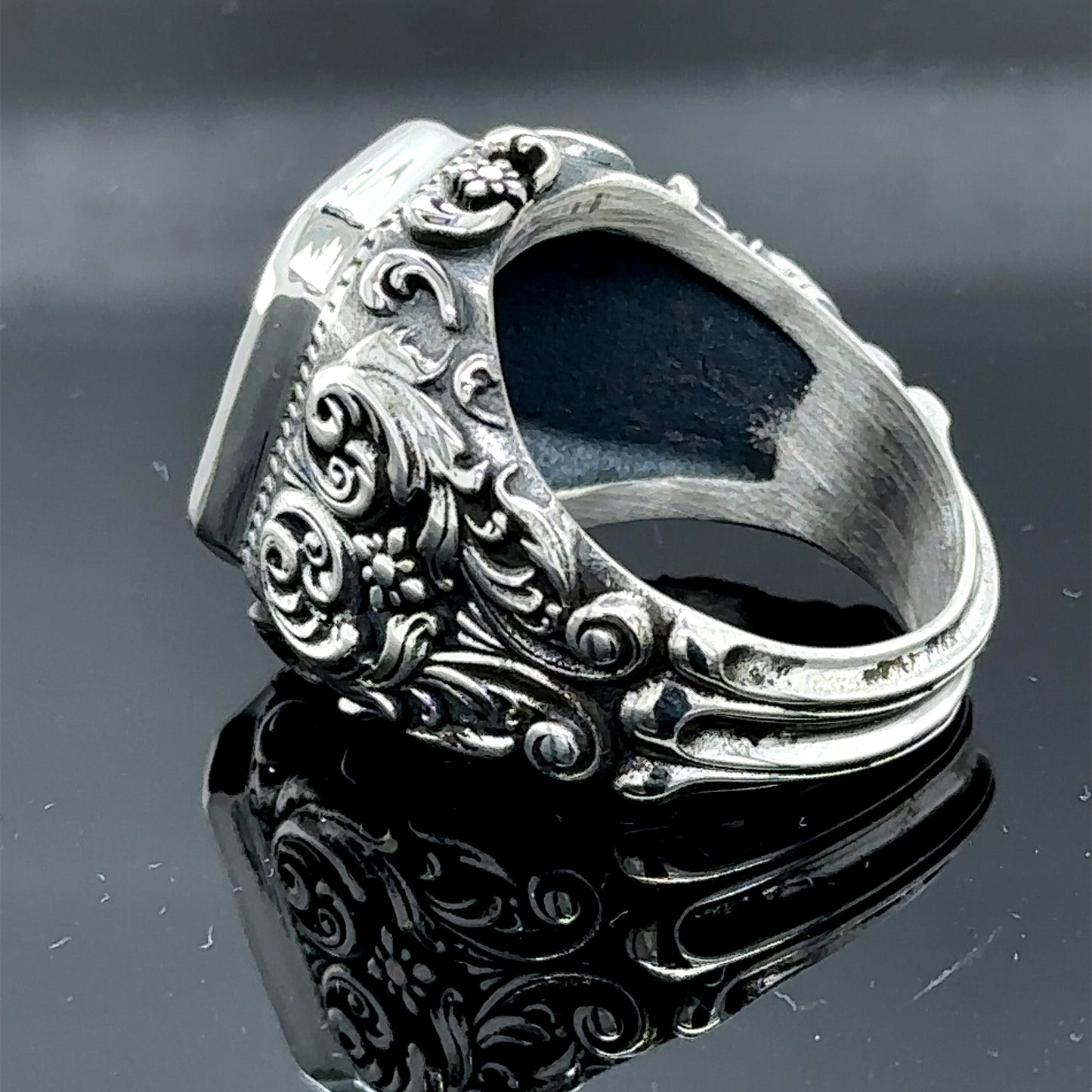 Men Handmade Engraved Natural Sapphire Stone Ring