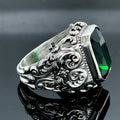 Men Silver Engraved Emerald Gemstone Ring