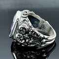 Men Silver Engraved Mystic Topaz Gemstone Ring
