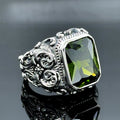 Men Silver Ottoman Style Green Peridot Gemstone Ring