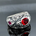 Men Handmade Engraved Ruby Gemstone Wedding Wide Band Ring