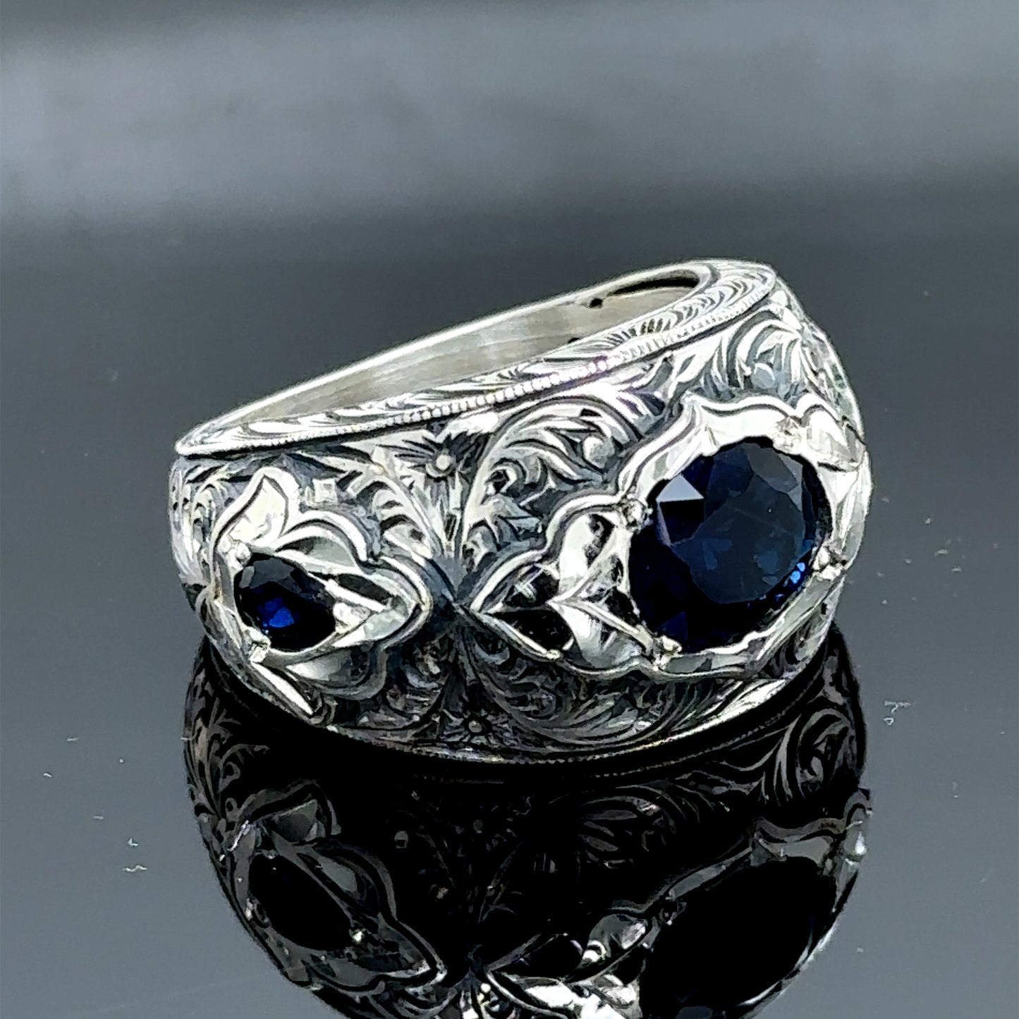 Turkish Men Handmade Blue Sapphire Stone Band Ring