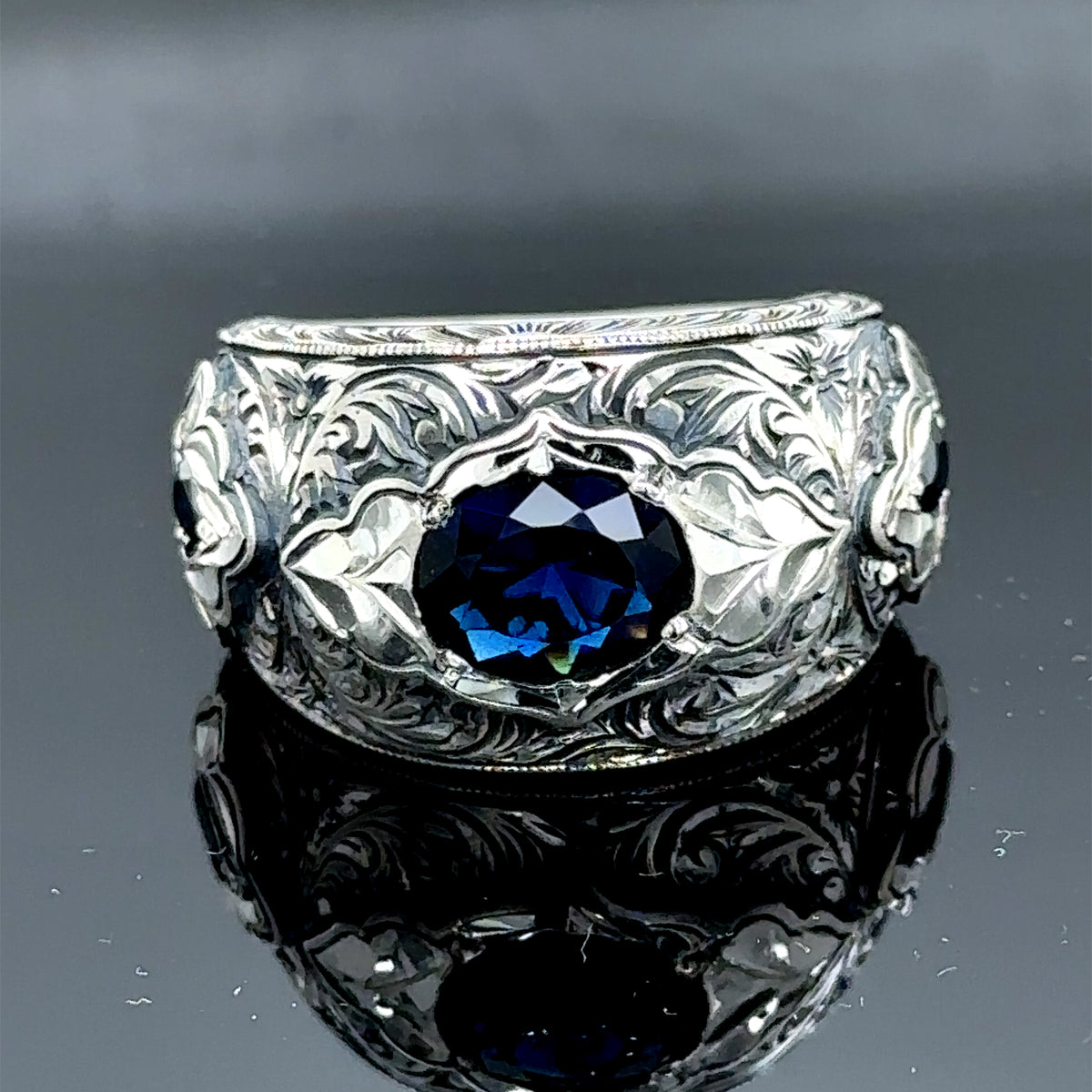 Türkischer Herren-Handwerkerring mit blauem Saphir