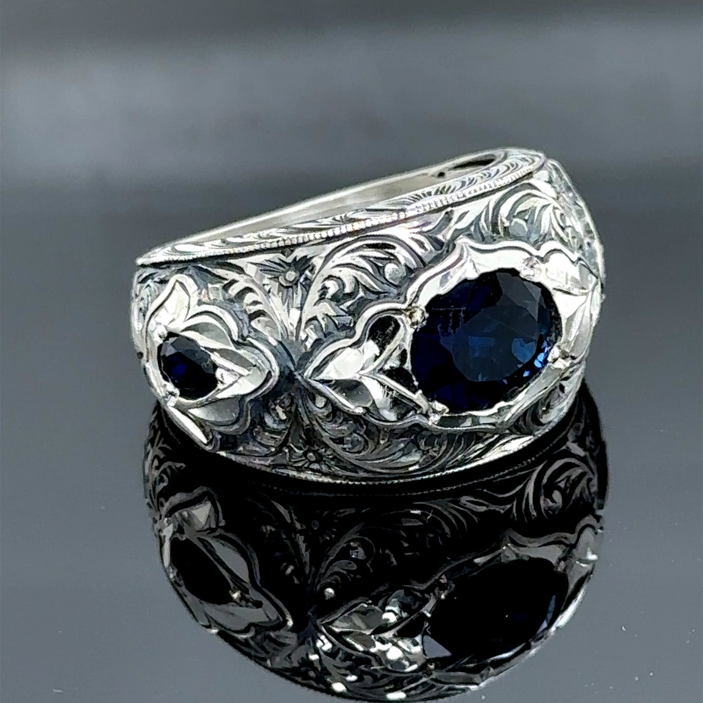 Turkish Men Handmade Blue Sapphire Stone Band Ring