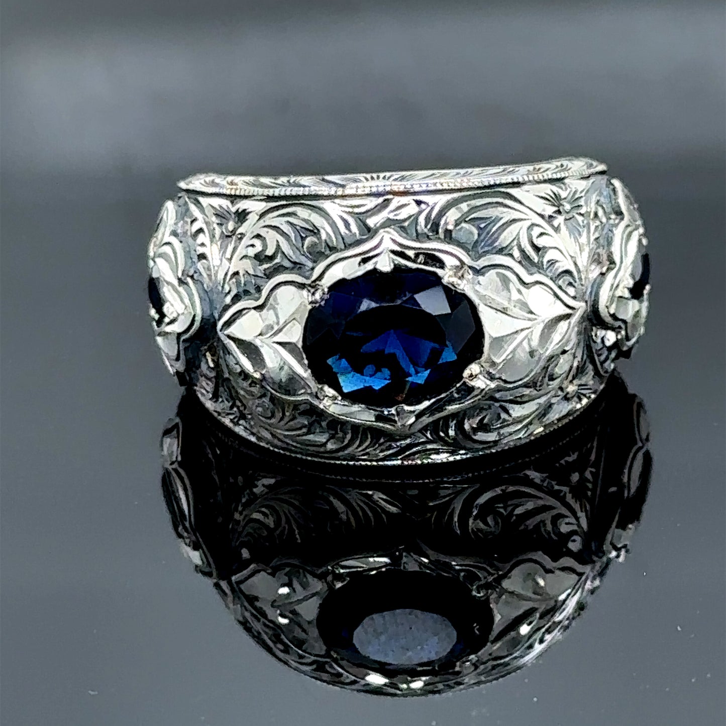 Turkish Men Handmade Blue Sapphire Stone Band Ring