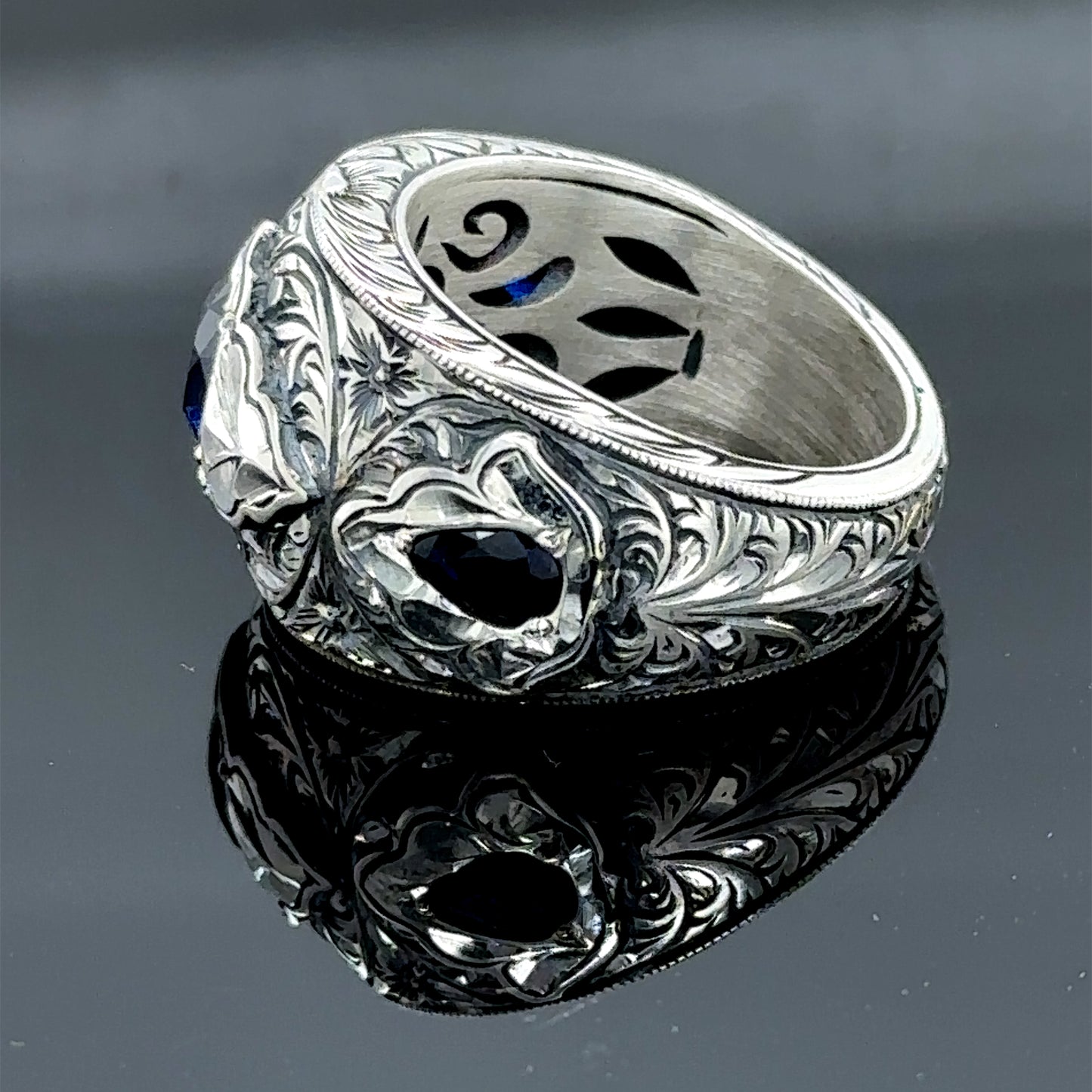 Turkish Men Handmade Blue Sapphire Stone Band Ring