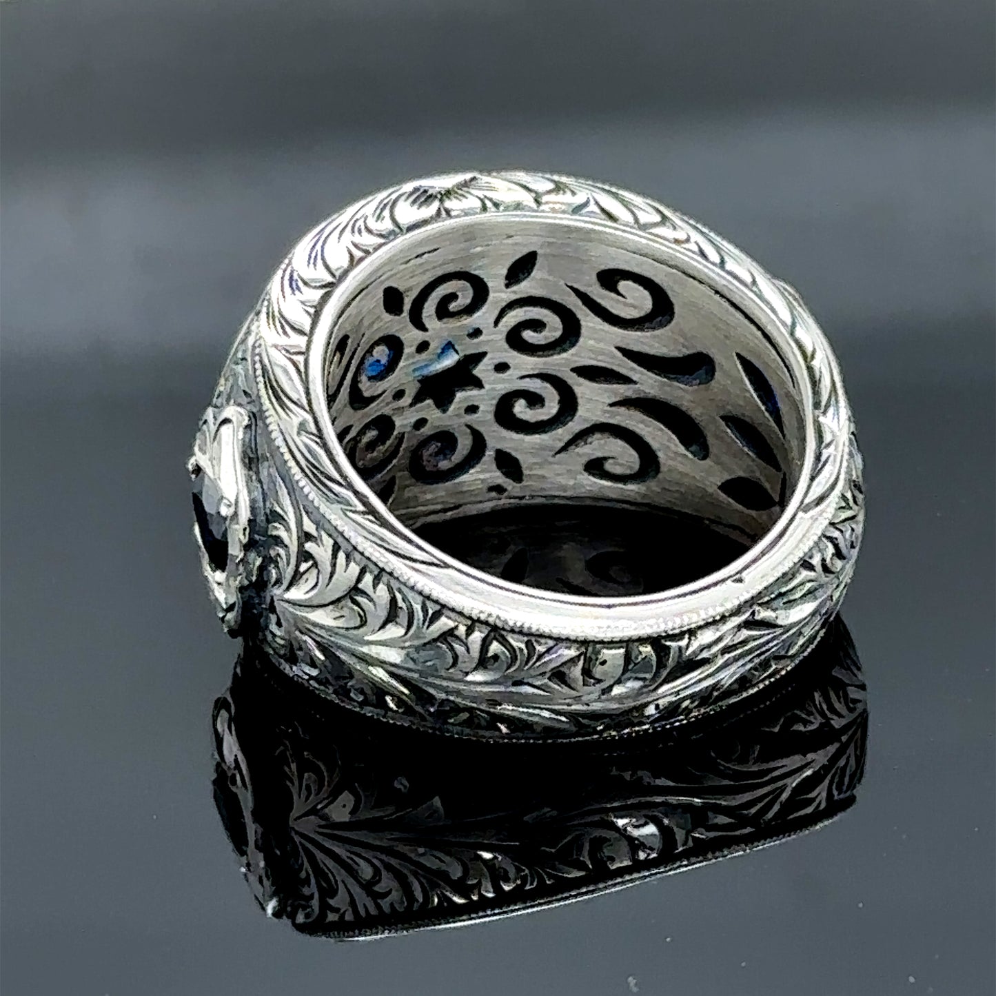 Turkish Men Handmade Blue Sapphire Stone Band Ring