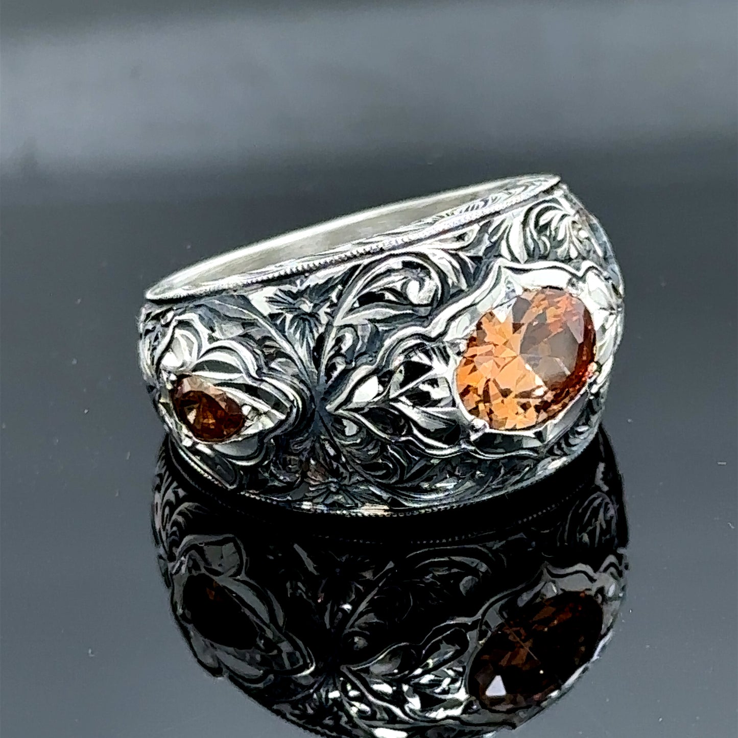 Men Handmade Zultanite Gemstone Engraved Band Ring