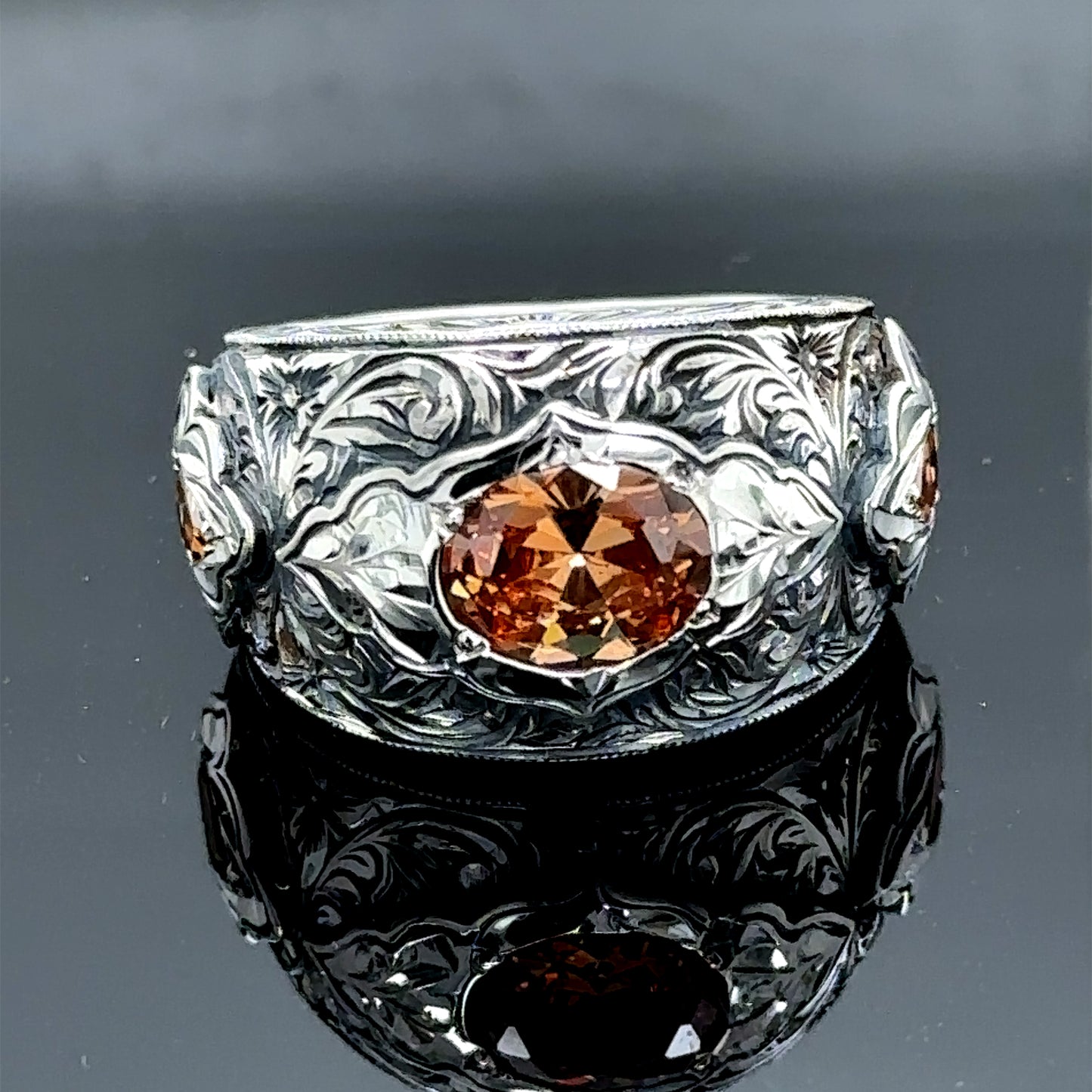 Men Handmade Zultanite Gemstone Engraved Band Ring