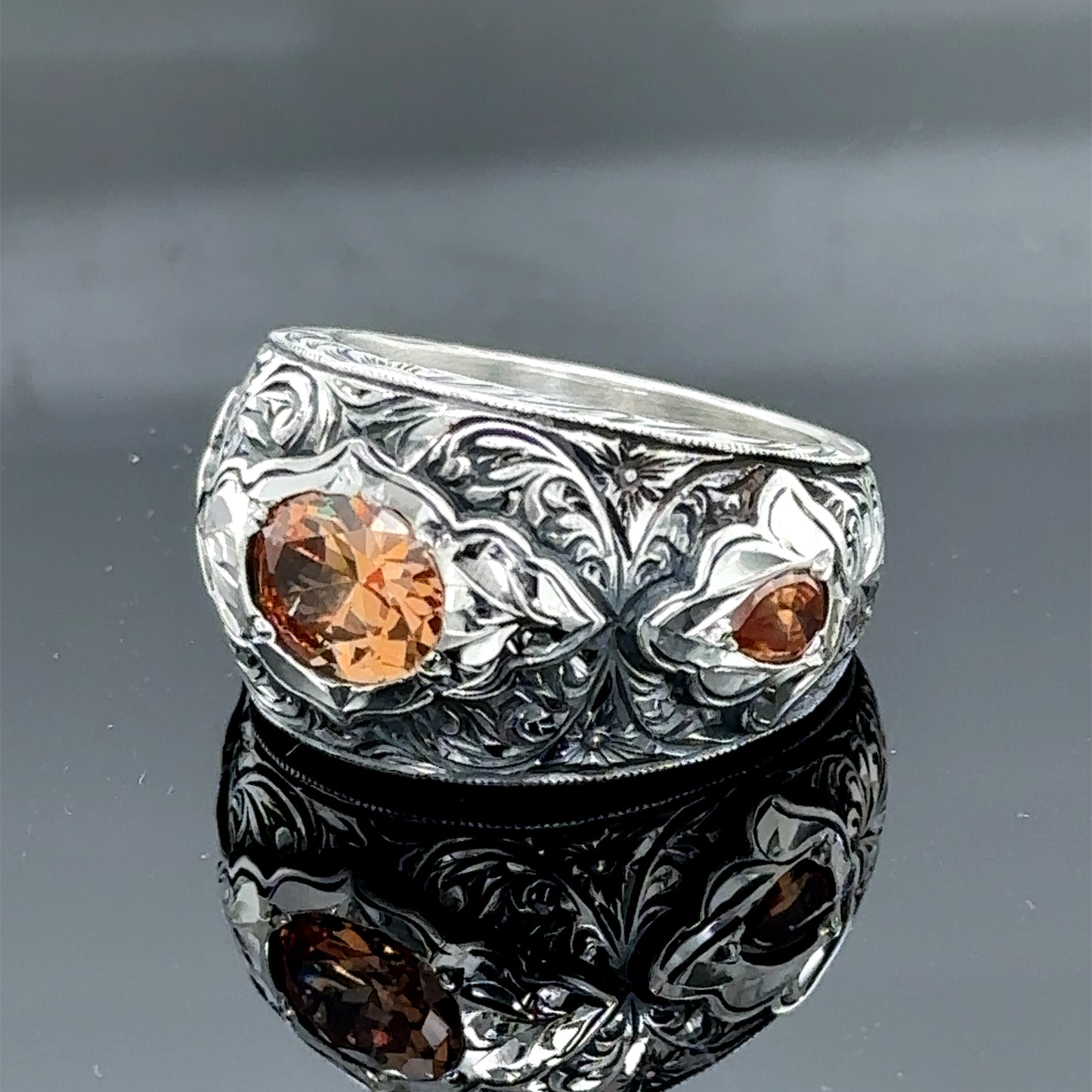 Men Handmade Zultanite Gemstone Engraved Band Ring