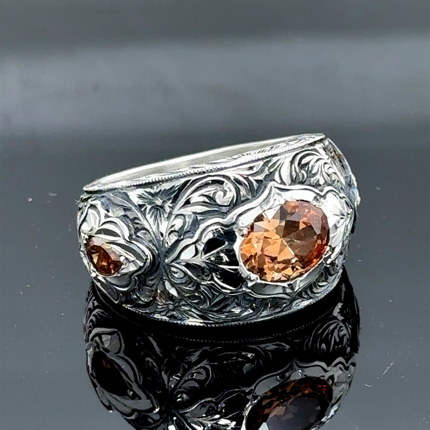 Men Handmade Zultanite Gemstone Engraved Band Ring