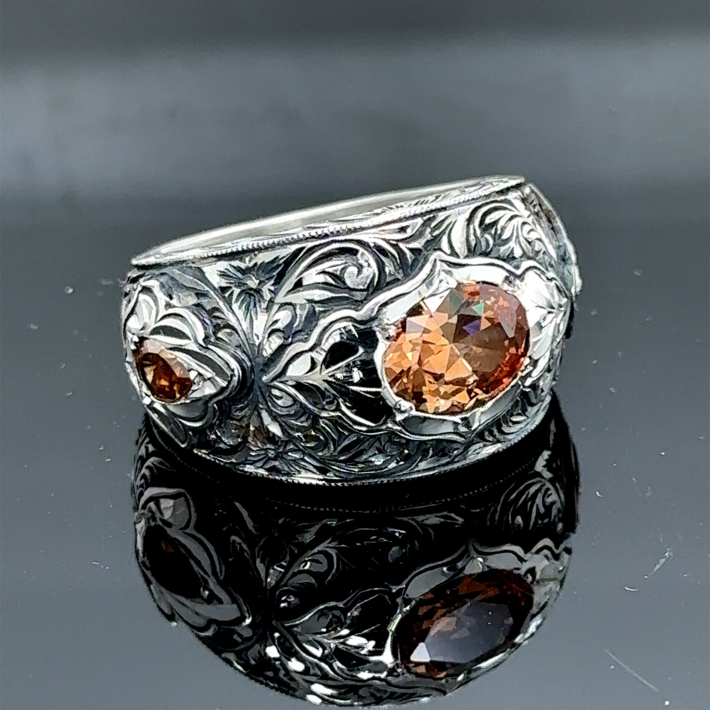 Men Handmade Zultanite Gemstone Engraved Band Ring