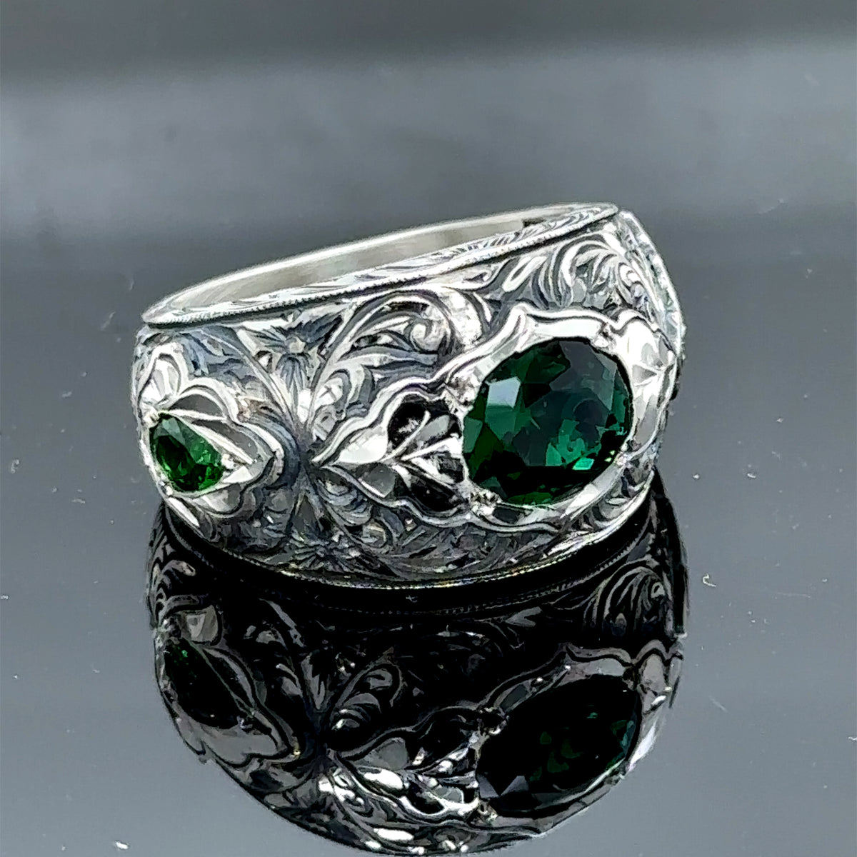 Men Handmade Green Emerald Stone Handmade Wide Ring