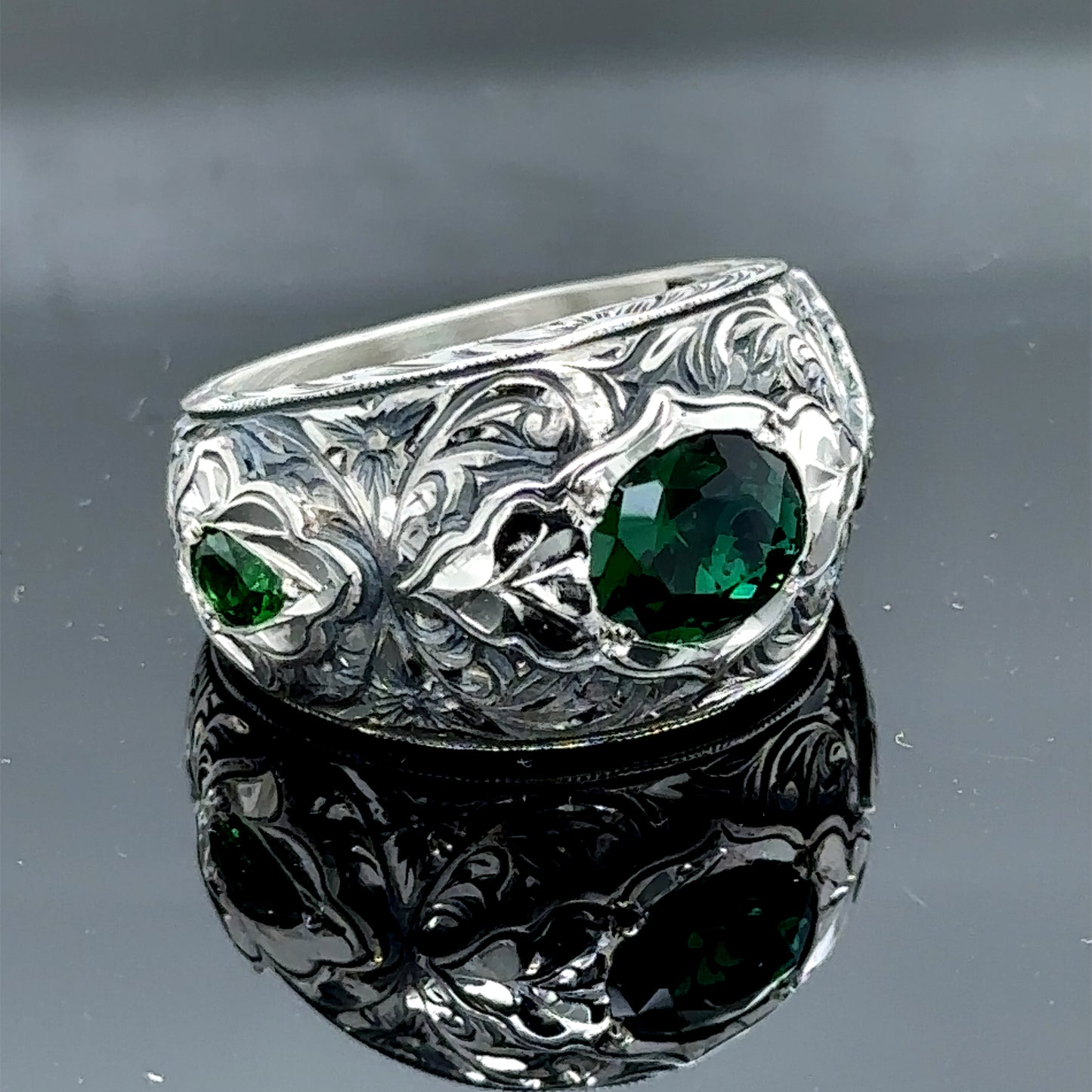 Men Handmade Green Emerald Stone Handmade Wide Ring