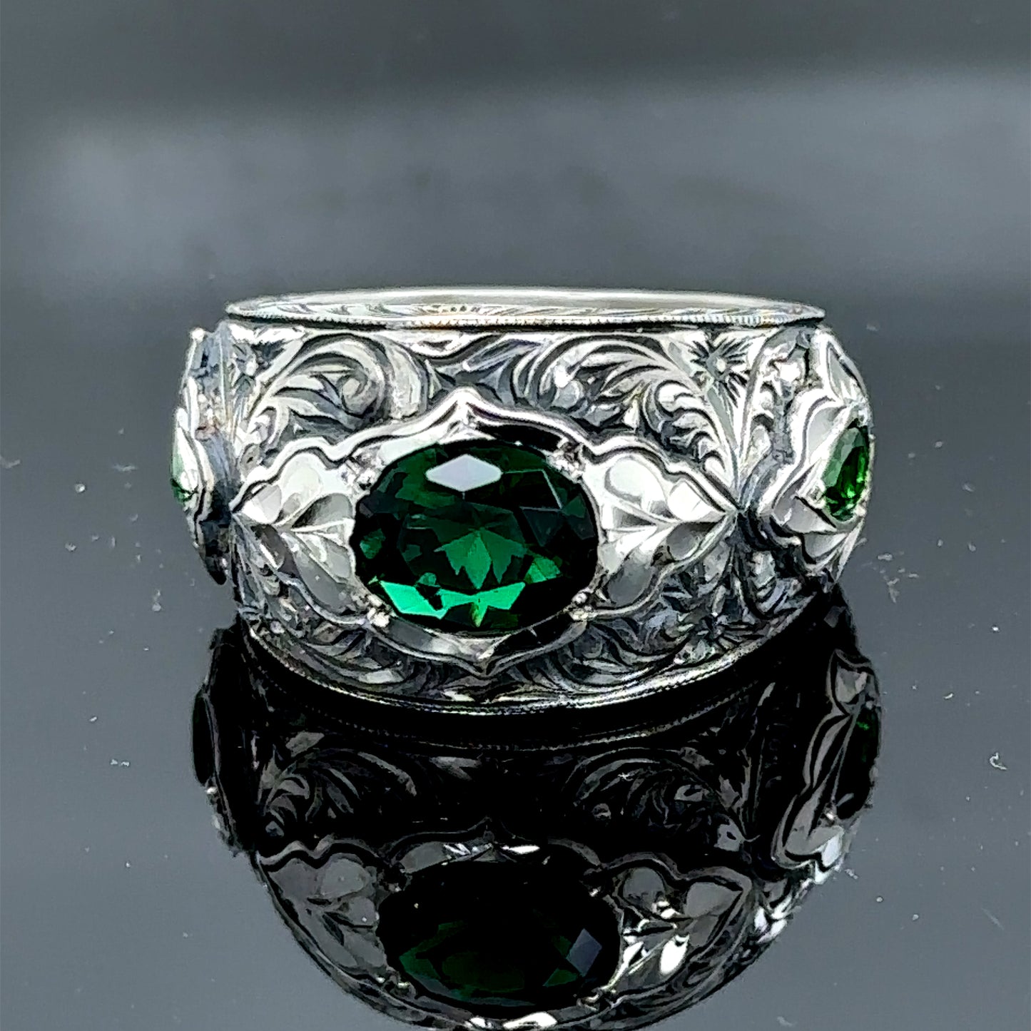 Men Handmade Green Emerald Stone Handmade Wide Ring