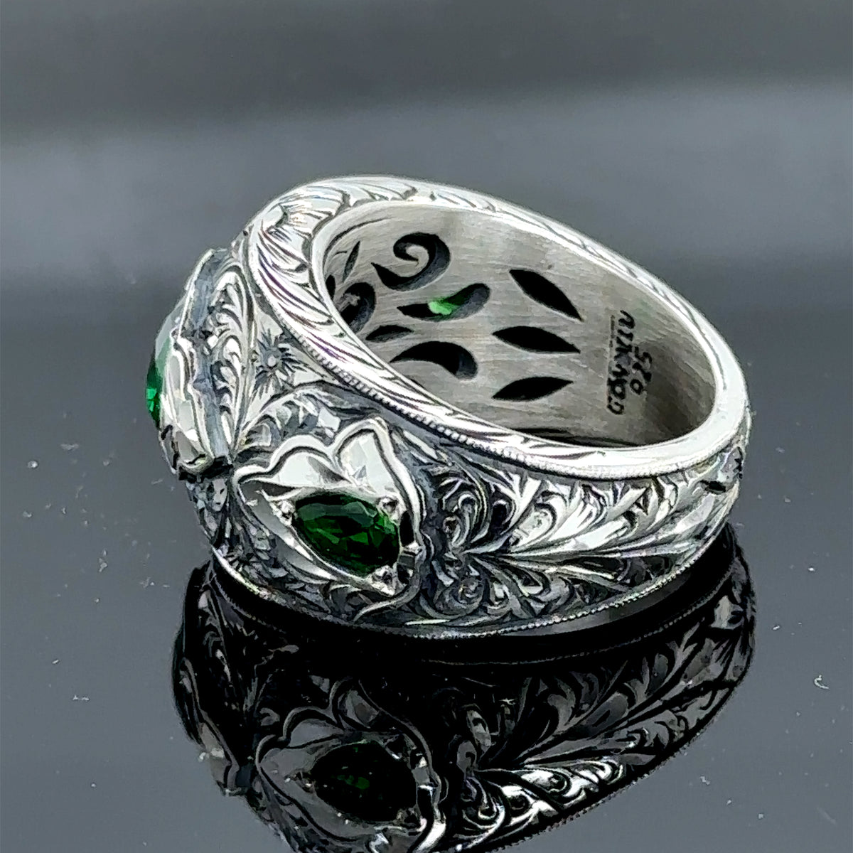 Men Handmade Green Emerald Stone Handmade Wide Ring