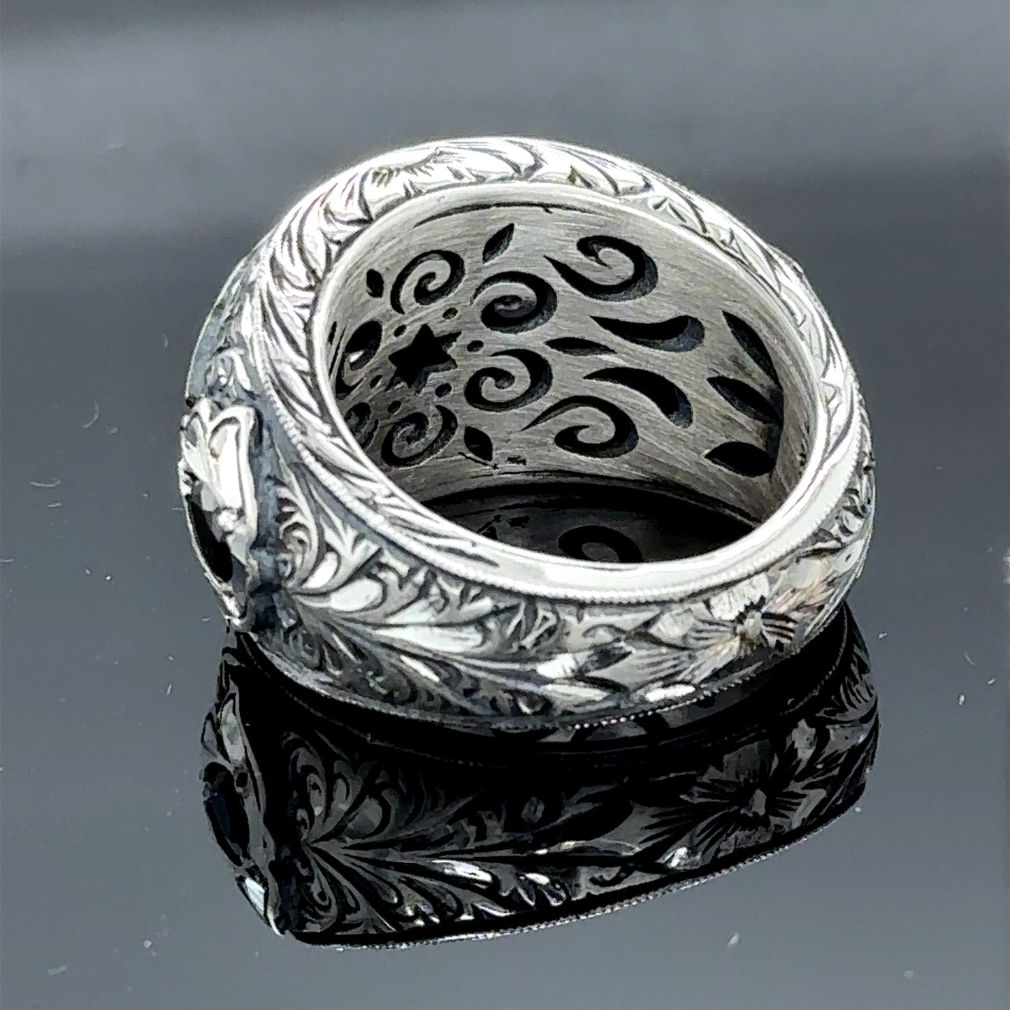 Men Handmade Black Zircon Gemstone Engraved Ring