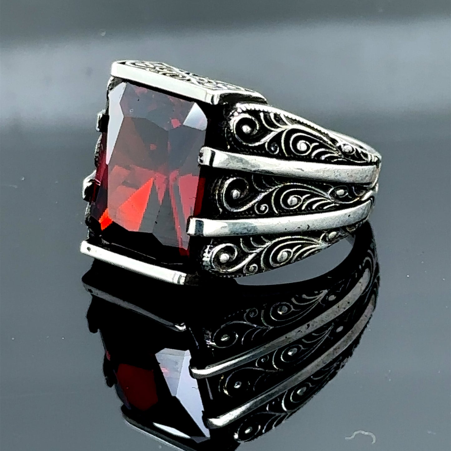 Men Handmade Ruby Garnet Gemstone Ring