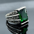 Men Handmade Green Emerald Gemstone Handmade Ring