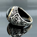 Men Handmade Round Natural Black Onyx Gemstone Ring