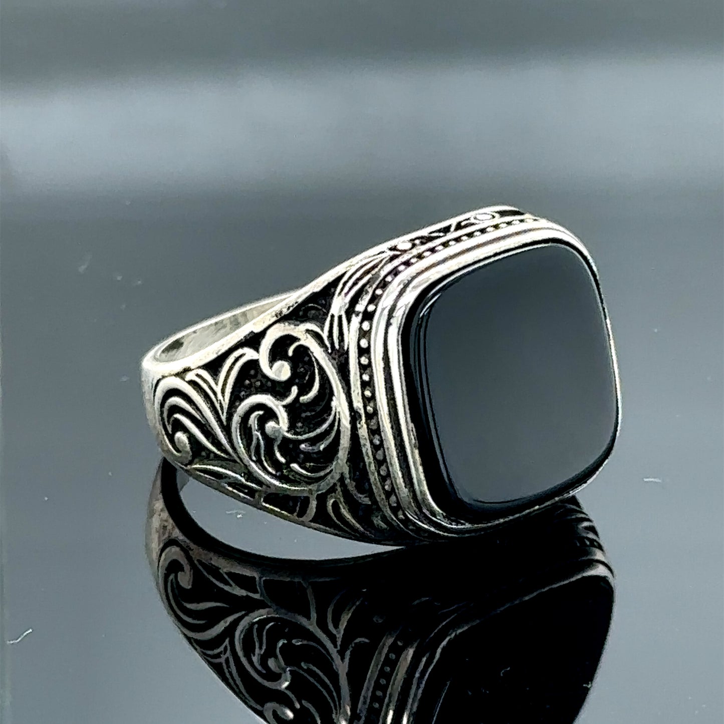 Men Square Black Minimal Onyx Ring