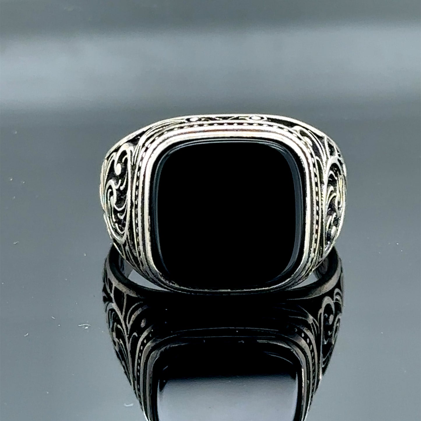 Men Square Black Minimal Onyx Ring