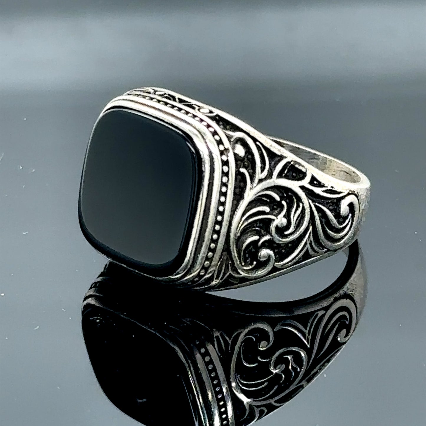 Men Square Black Minimal Onyx Ring