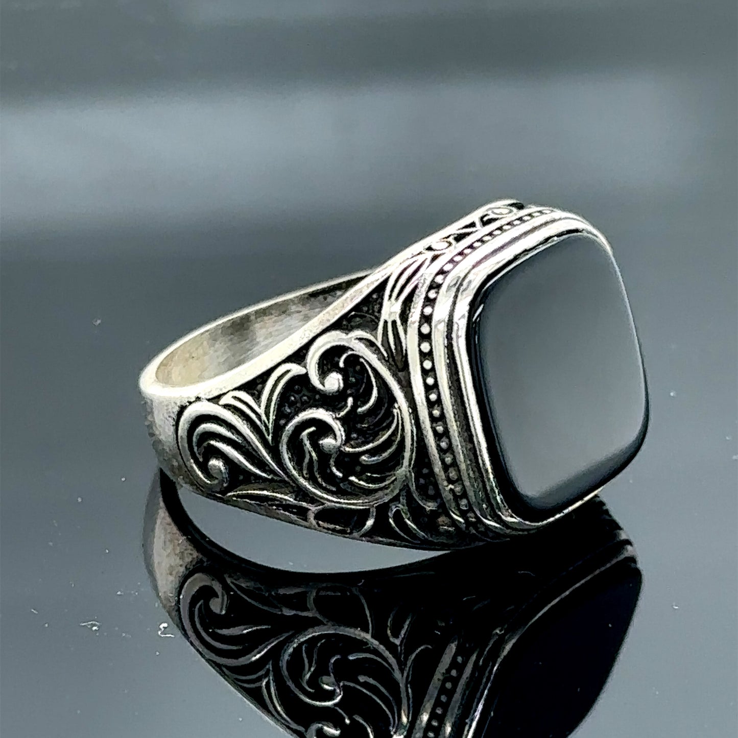 Men Square Black Minimal Onyx Ring