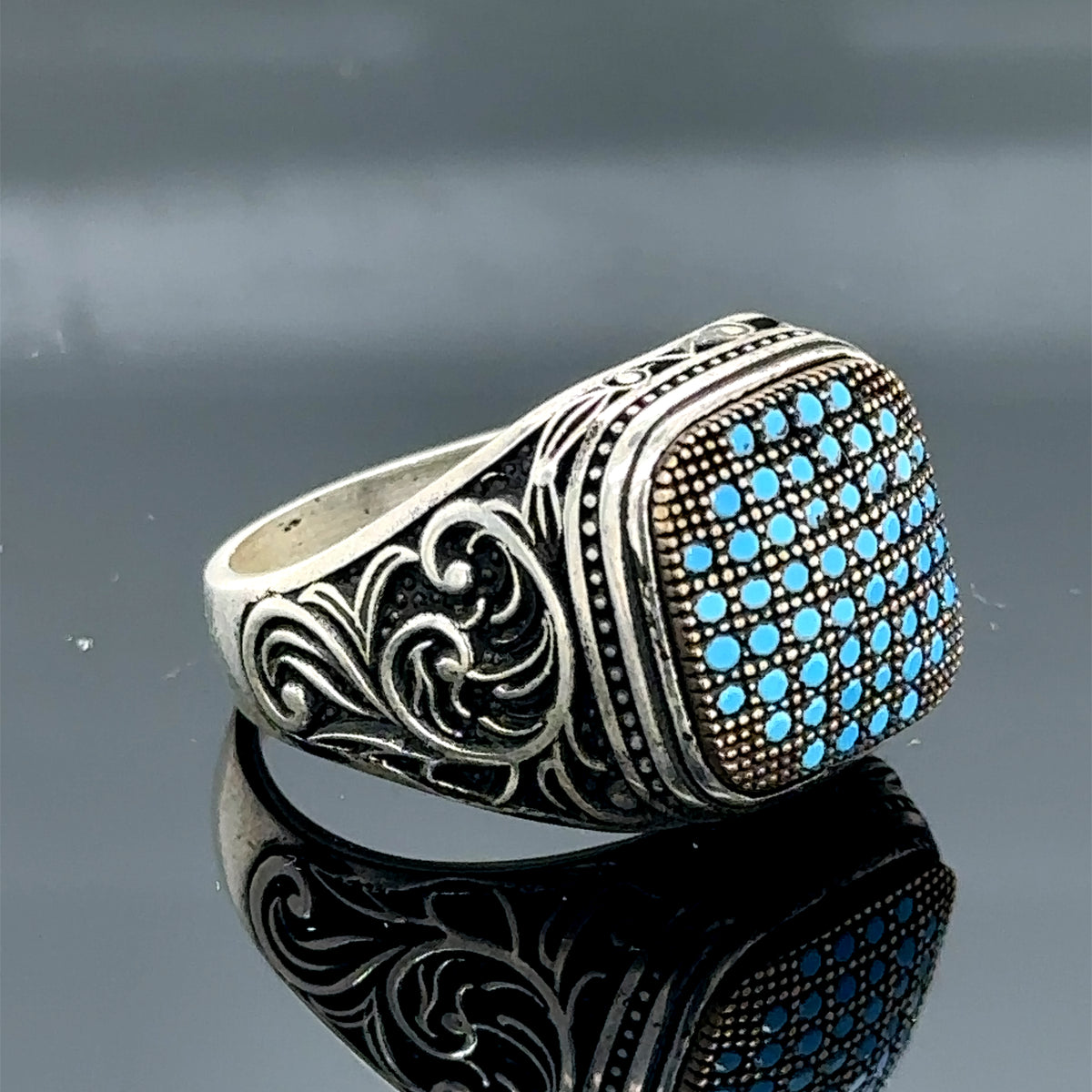 Anillo minimalista de microturquesa para hombre, hecho a mano