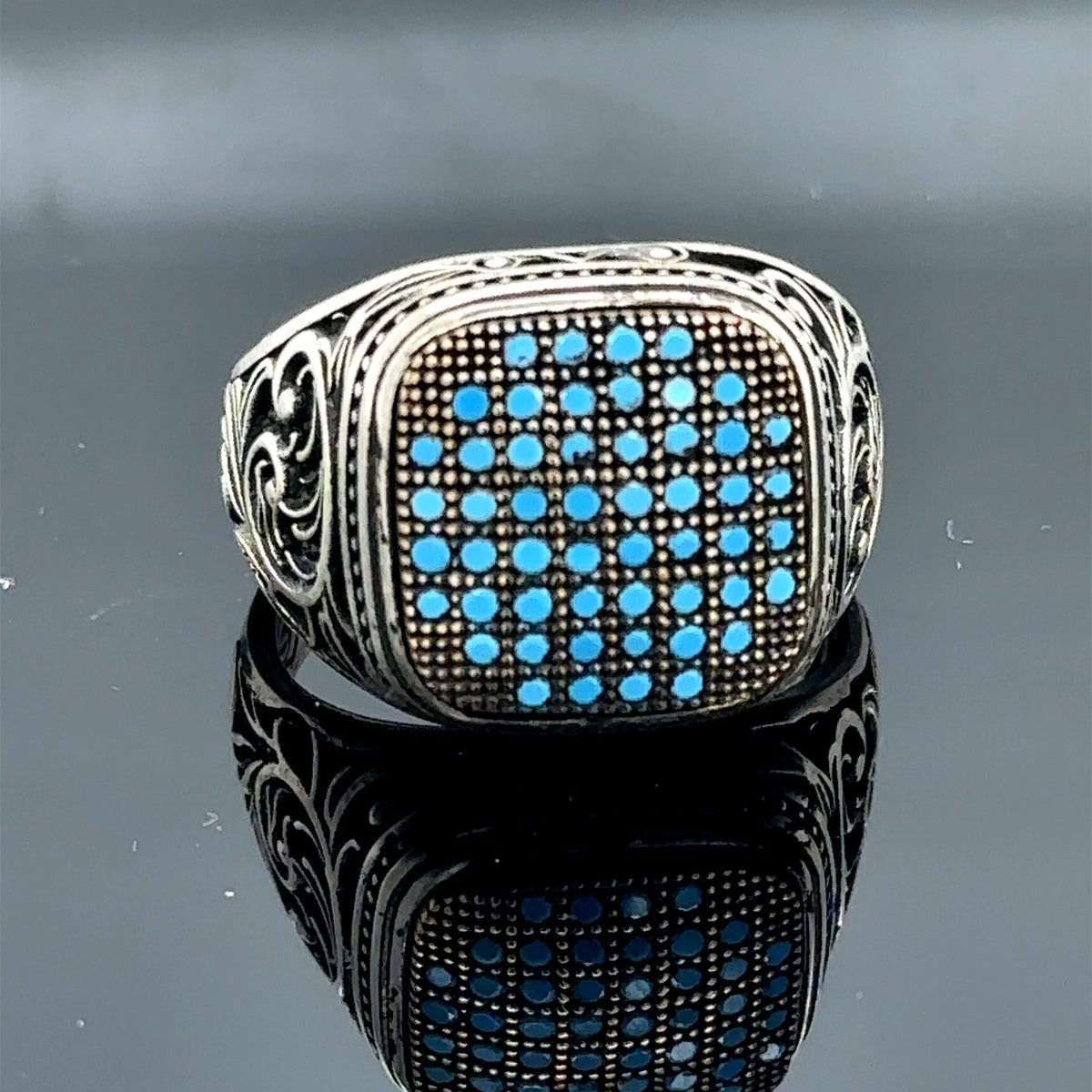 Anillo minimalista de microturquesa para hombre, hecho a mano