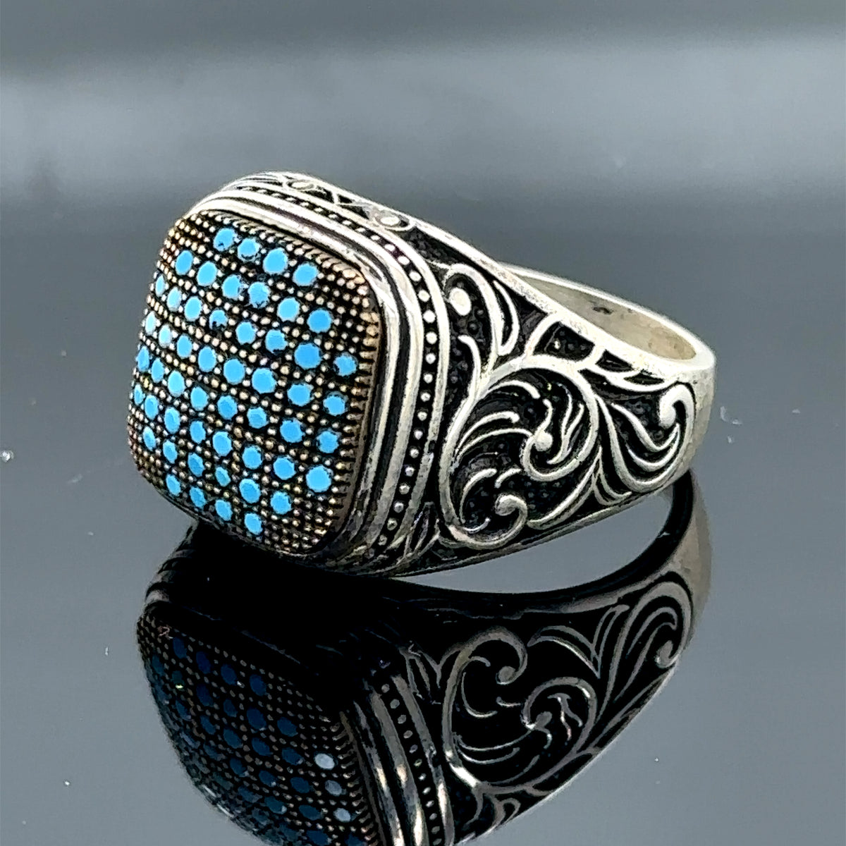 Anillo minimalista de microturquesa para hombre, hecho a mano