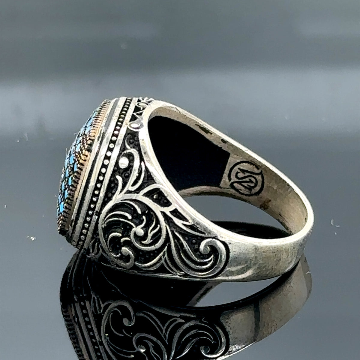 Anillo minimalista de microturquesa para hombre, hecho a mano