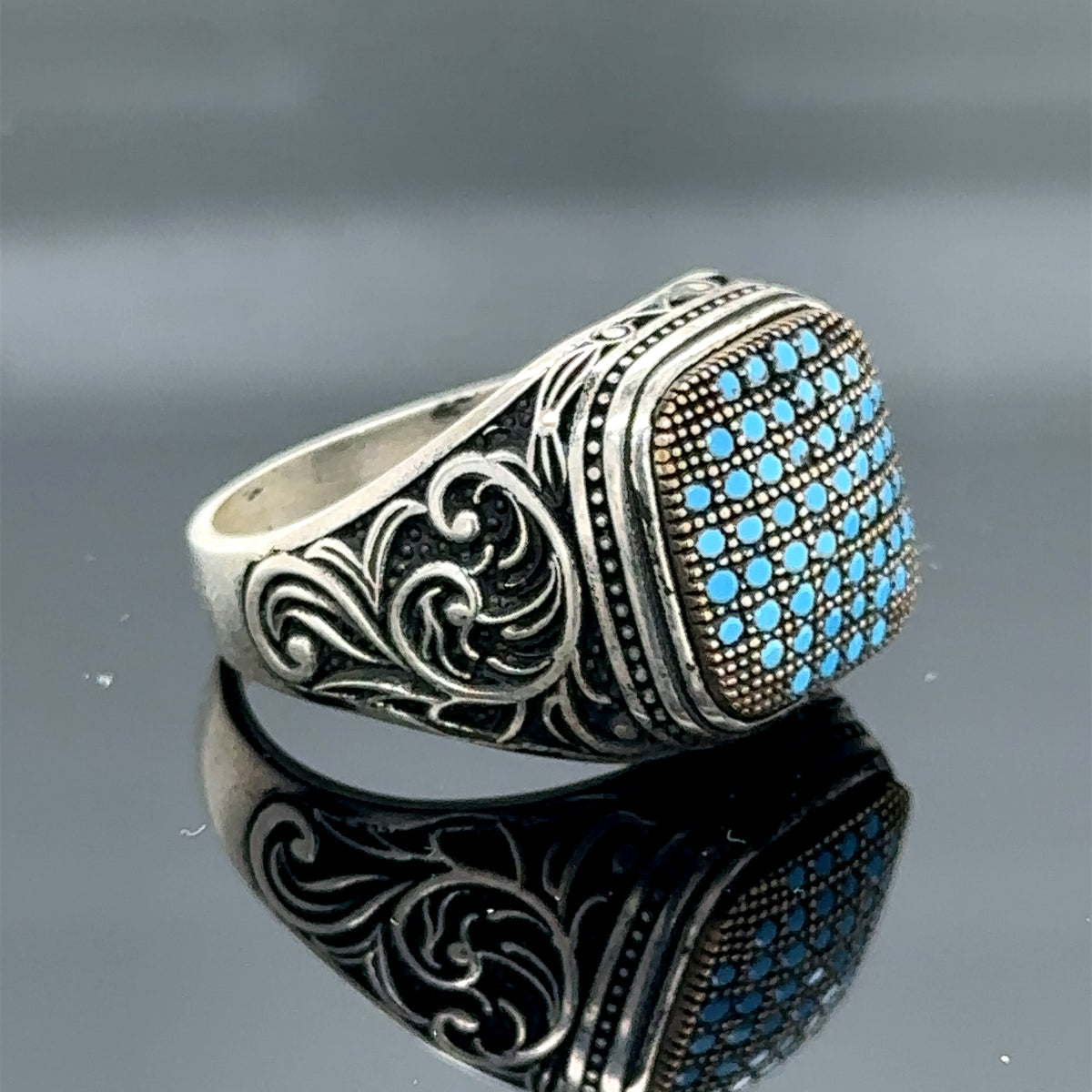 Anillo minimalista de microturquesa para hombre, hecho a mano