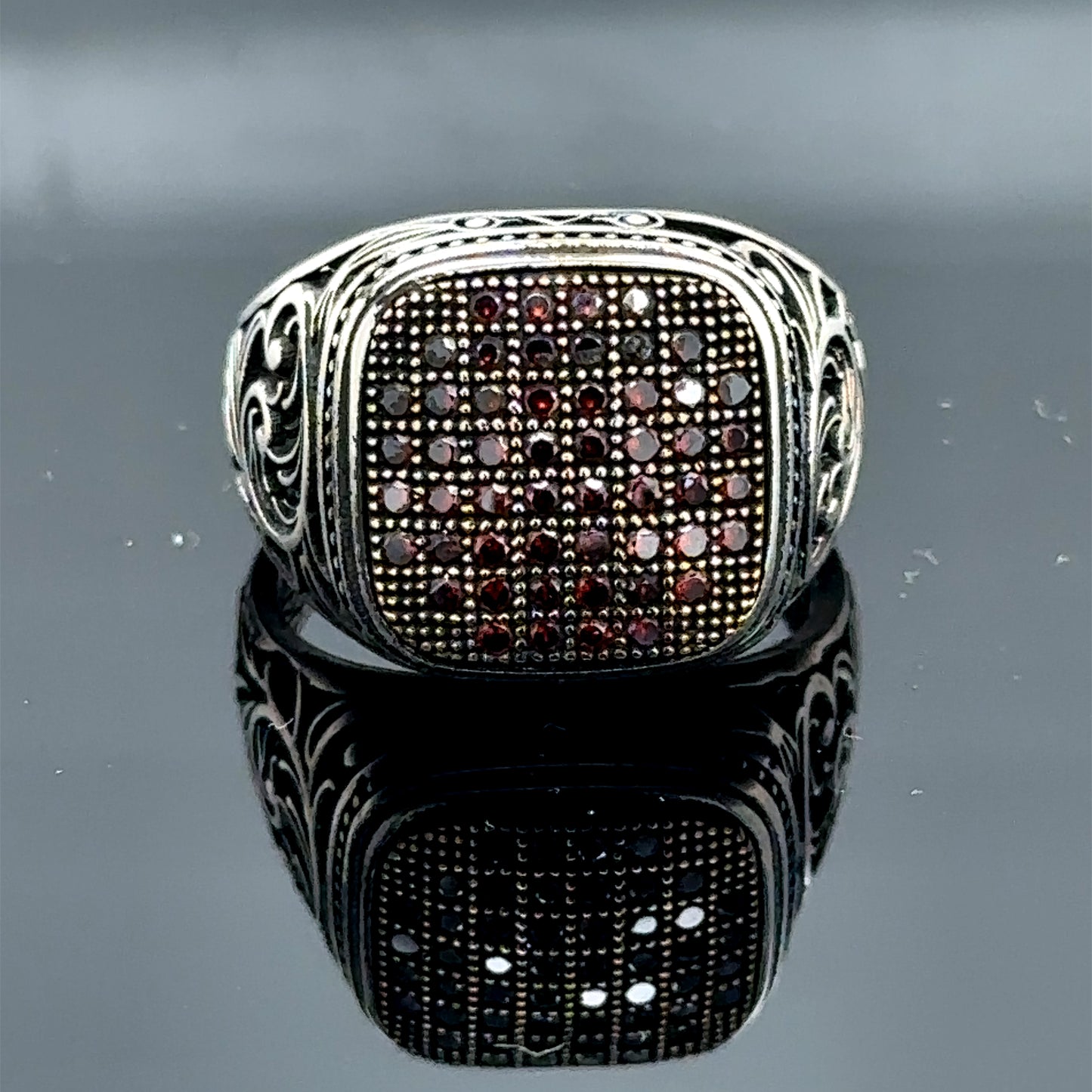 Men Handmade Micro Ruby Gemstone Silver Ring