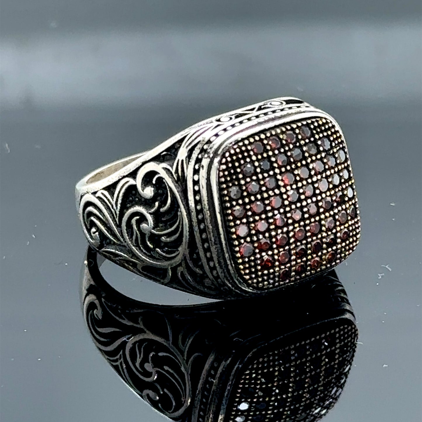 Men Handmade Micro Ruby Gemstone Silver Ring