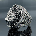 Anillo de plata con moissanita y cabeza de león para hombre