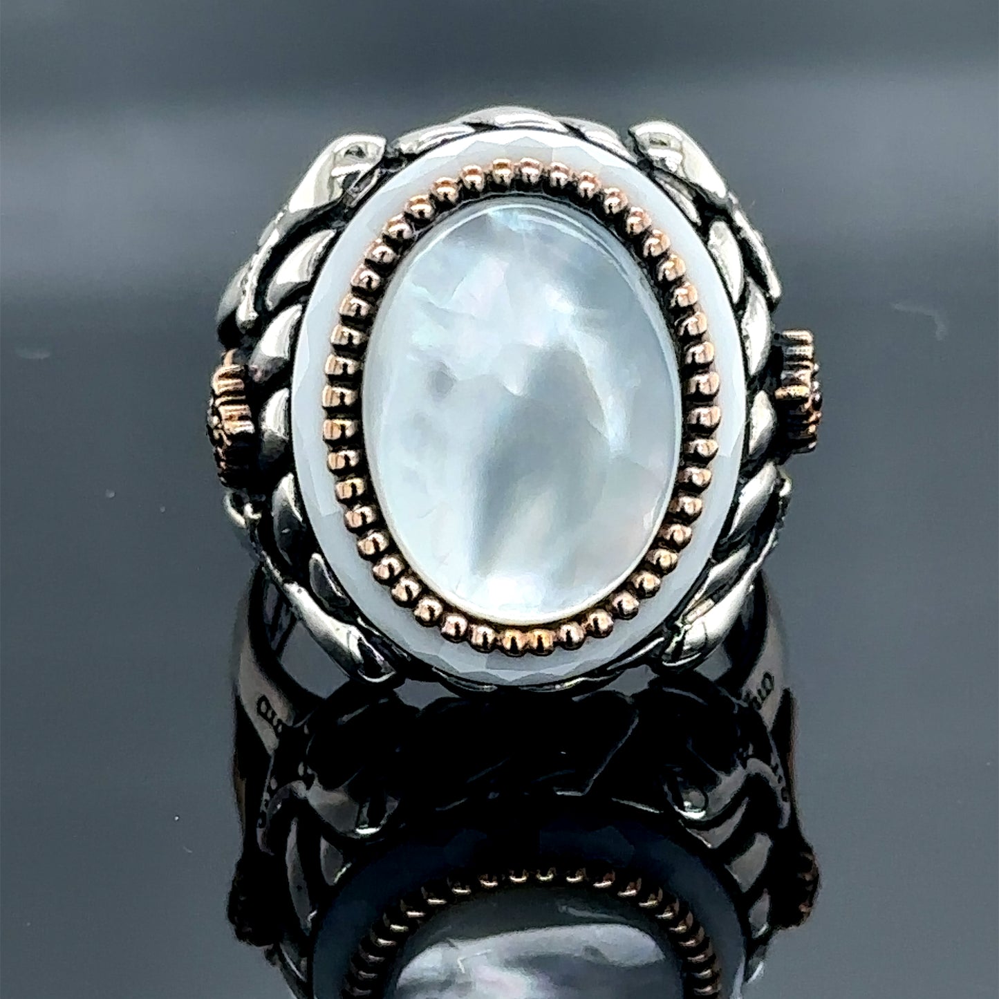 Men Silver Handmade Mother Of Pearl Gemstone Ring